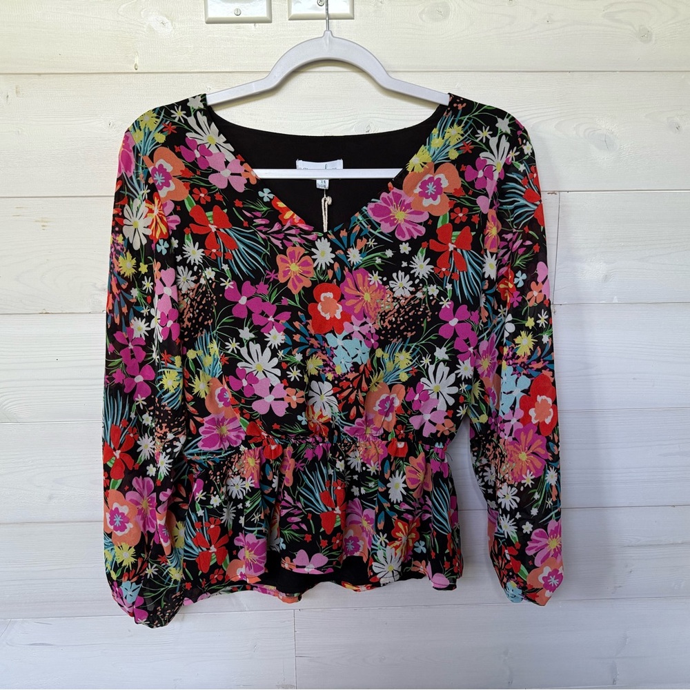 Grace & Lace Pink Red Smocked Floral Blouse